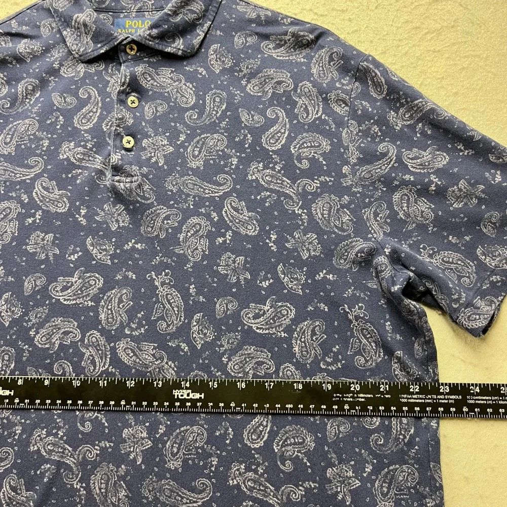 Polo Ralph Lauren Mens Large Classic Fit Paisley Print Cotton Polo Shirt Navy